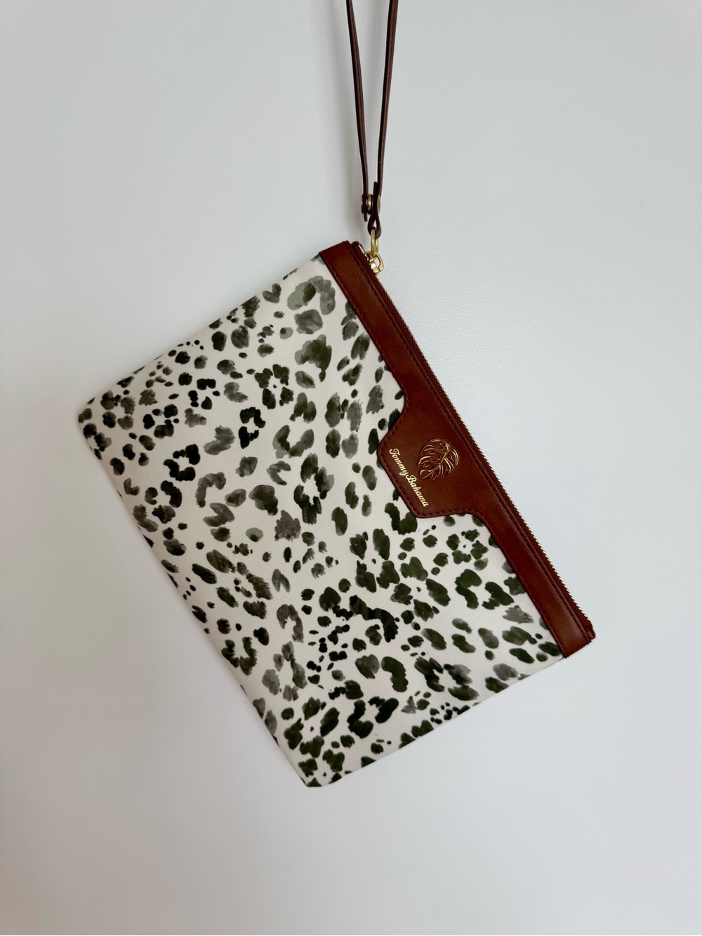 Tommy Bahama Leopard Print Clutch Purse with Brown Leather Trim